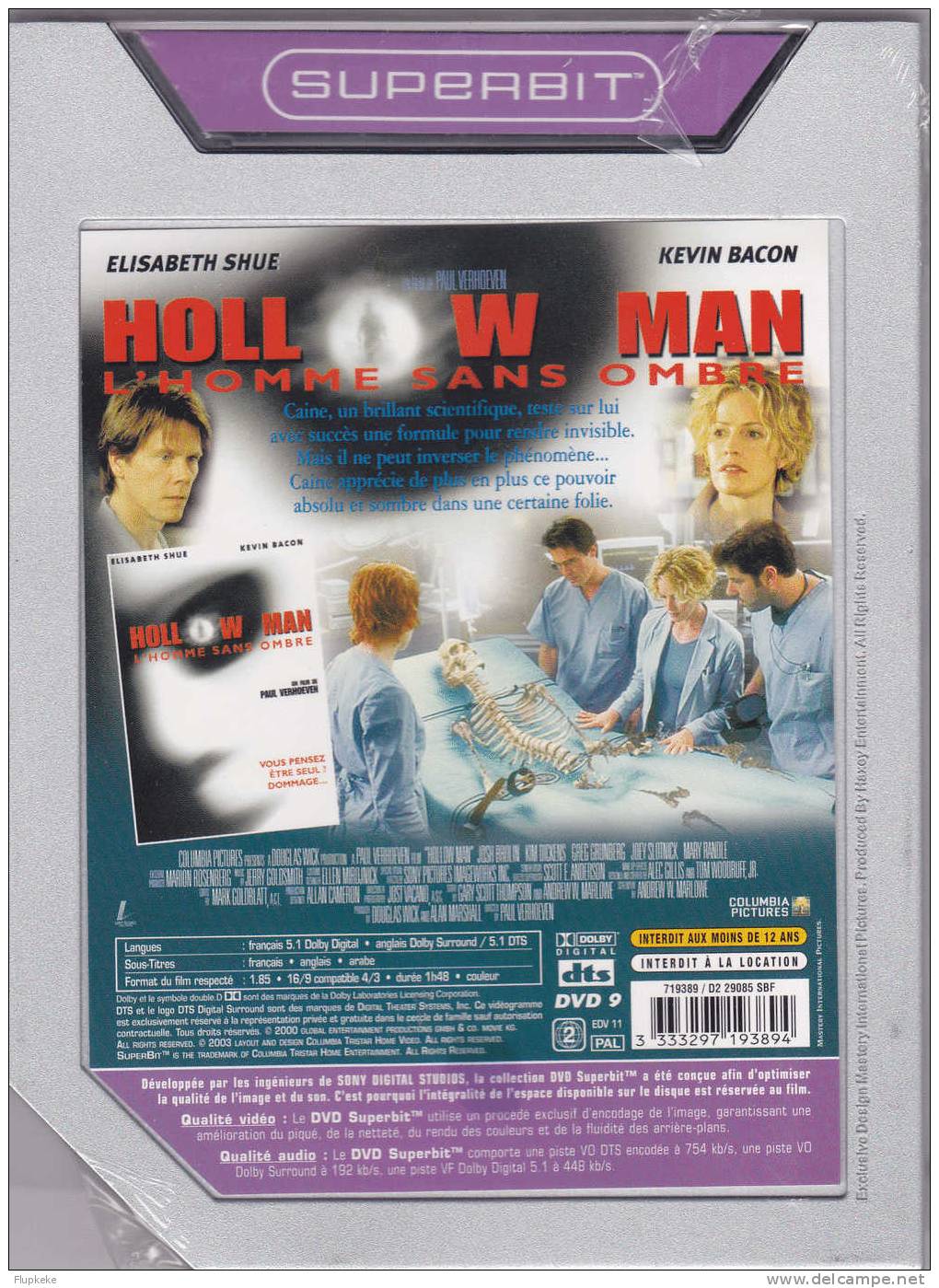 Dvd Zone 2 Hollow Man L´homme Sans Ombre Superbit  Vo Dts 5.1 / Vostfr  Neuf Scellé - Sci-Fi, Fantasy