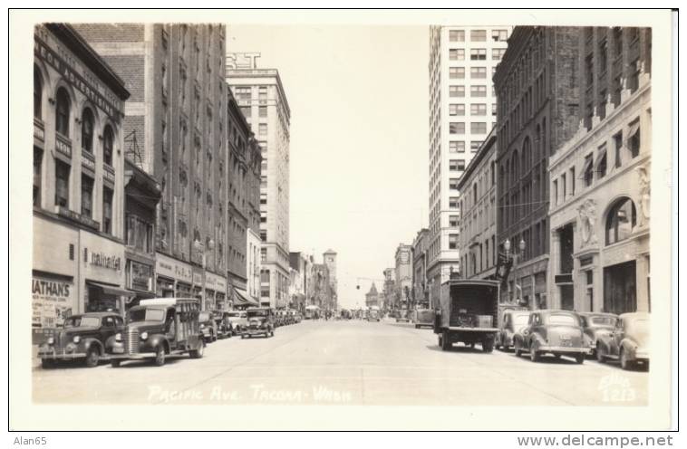 Tacoma WA Ellis #1213 C1940s Vintage Real Photo Postcard, Delivery Trucks Autos Business - Tacoma