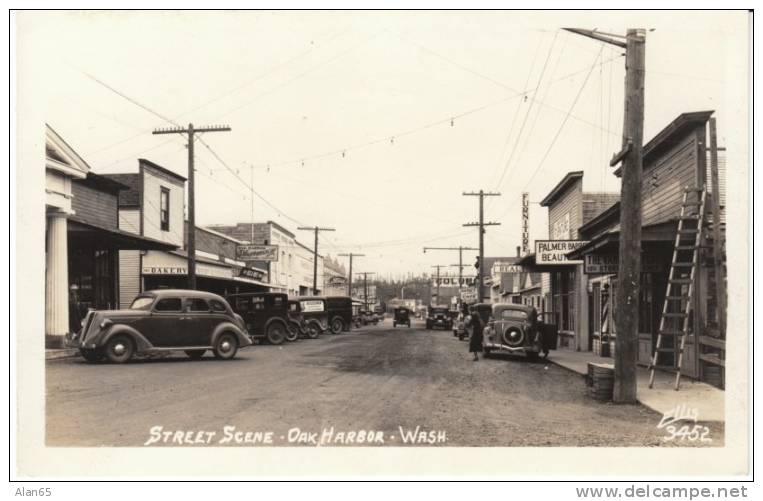 Oak Harbor WA Ellis #3452 Street Scene C1940 Vintage Real Photo Postcard, Auto Delivery Truck Business Sign - Other & Unclassified