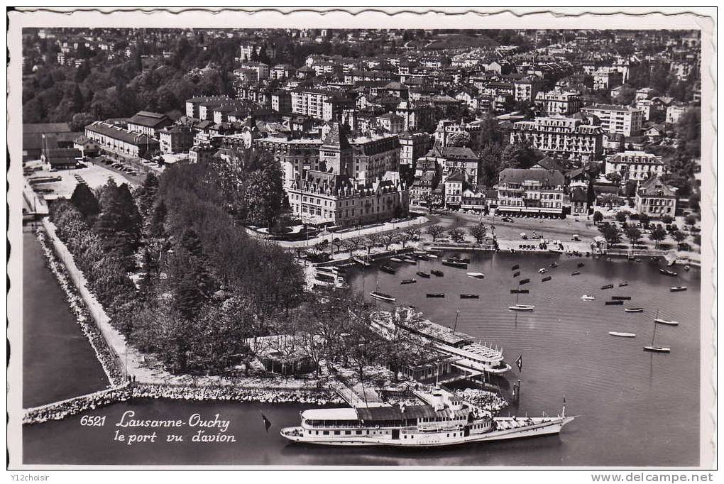 CPSM LAUSANNE OUCHY LE PORT VUE AERIENNE VUE D AVION SUISSE - Port