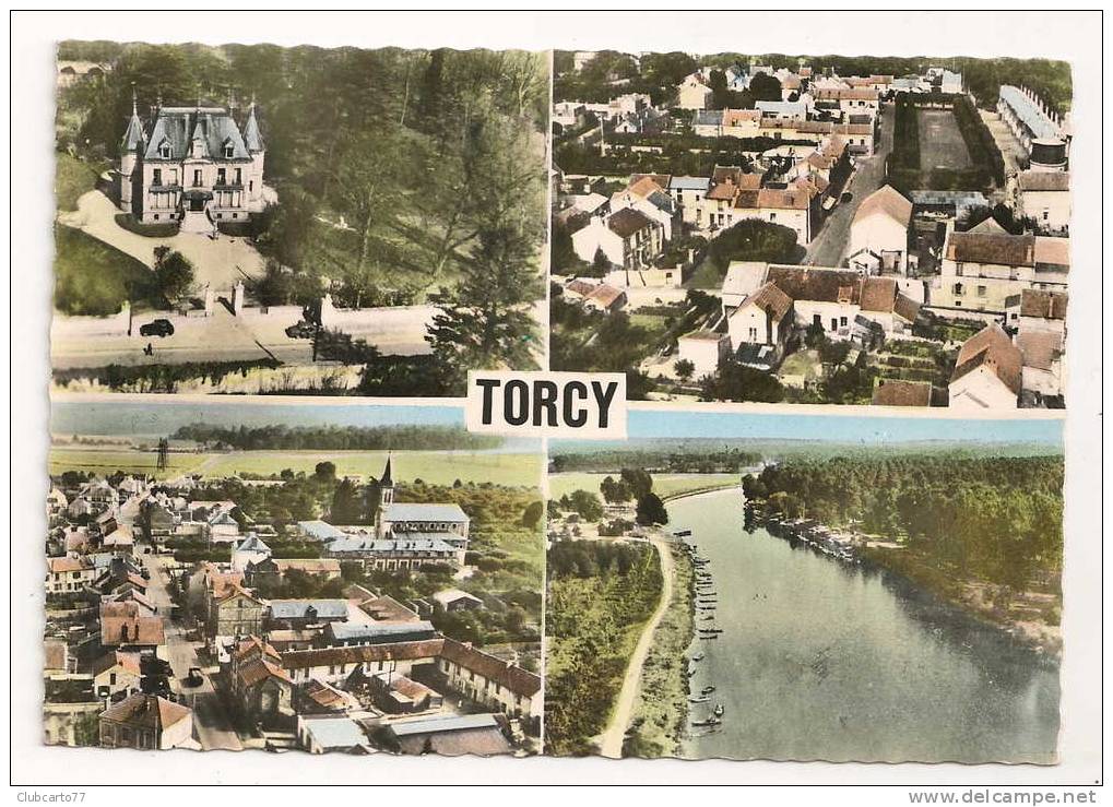 Torcy  (77) : 4 Vues Aériennes Dont Place Du Jeu De Paume Et Rue Principale Environ 1950 (animée). - Torcy