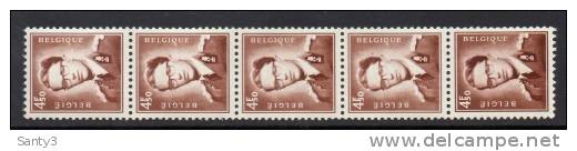 Belgie, Rolzegel R42, Strook Van 5 Met Nummer, Postfris, Zie Scan - Coil Stamps
