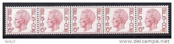 Belgie, Rolzegel R66, Strook Van 5 Met Nummer, Postfris, Zie Scan - Coil Stamps