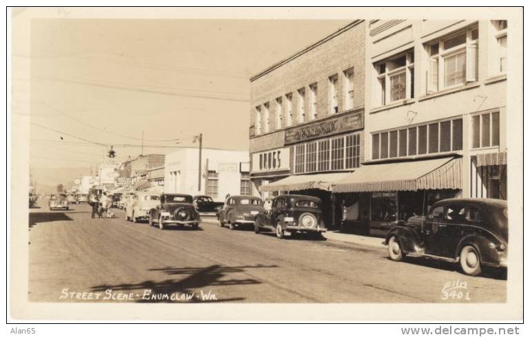 Enumclaw WA Ellis #3401 C1940s Vintage Real Photo Postcard Street Scene, Auto - Other & Unclassified