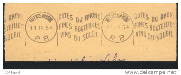 1954  France  26 Valence Sur Rhone Krag PP  Vins Vino Raisin Vignoble Wine Grape Vineyard  Fragment - Vins & Alcools