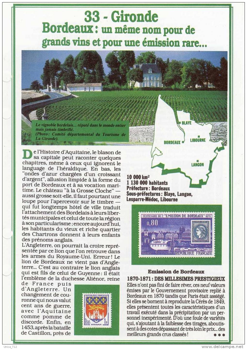 Fiches "Puzzle De La France Des Timbres"   AQUITAINE  6 Fiches + 15 Copies  (24-33-40-47-64) - Collections