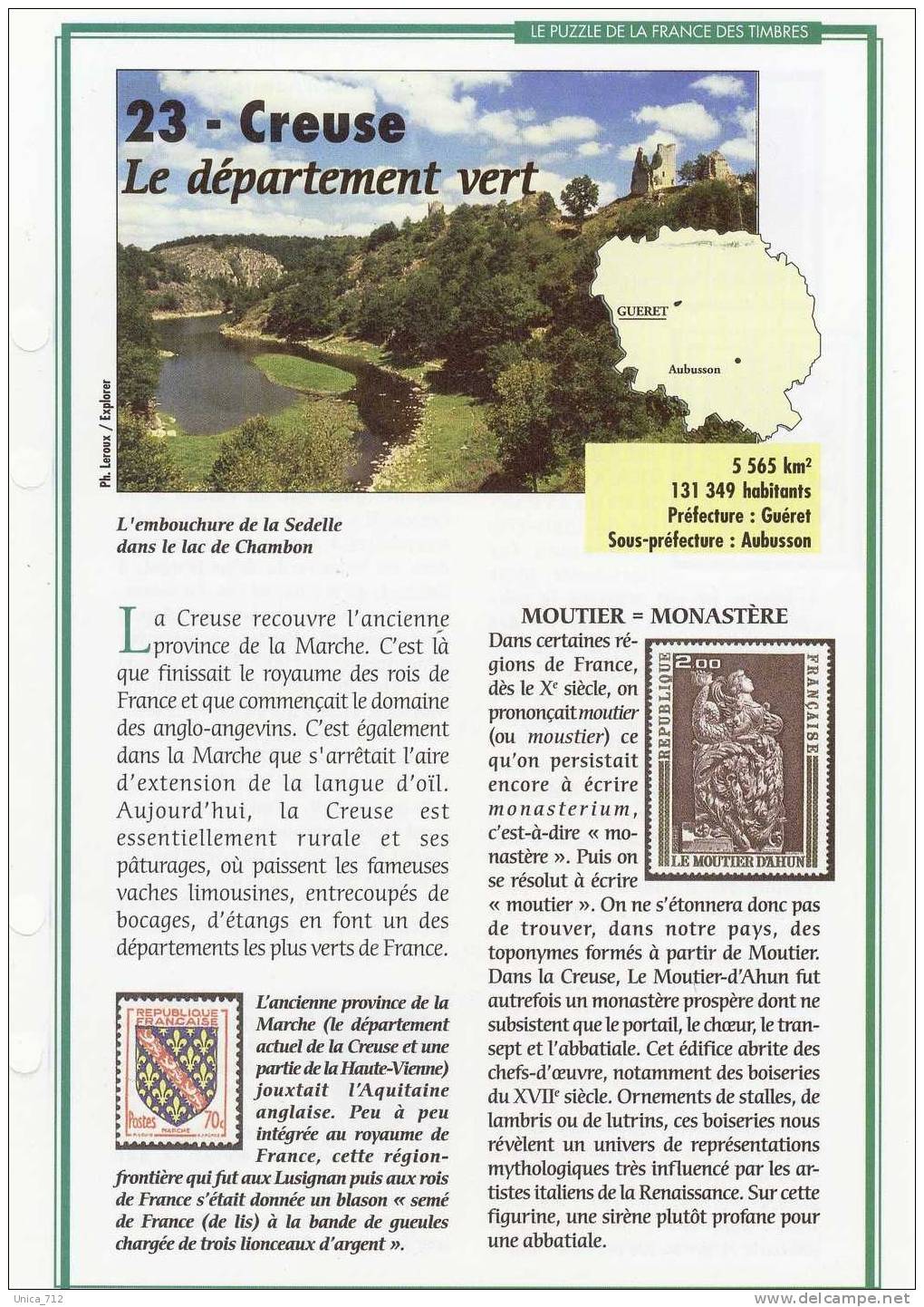 Fiches "Puzzle De La France Des Timbres"   LIMOUSIN  1 Fiche  + 12 Copies  (19-23-87) - Collections