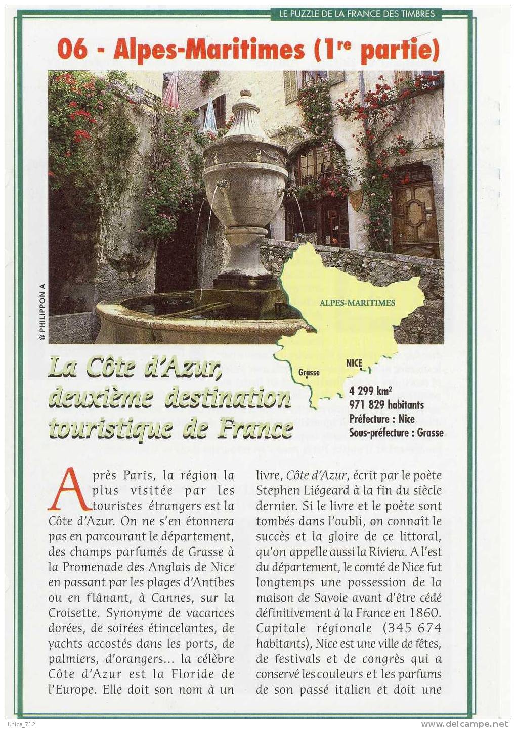 Fiches "Puzzle De La France Des Timbres"   PROVENCE COTE D´AZUR  15 Fiches + 10 Copies (04-05-06-13-83-84) - Sammlungen