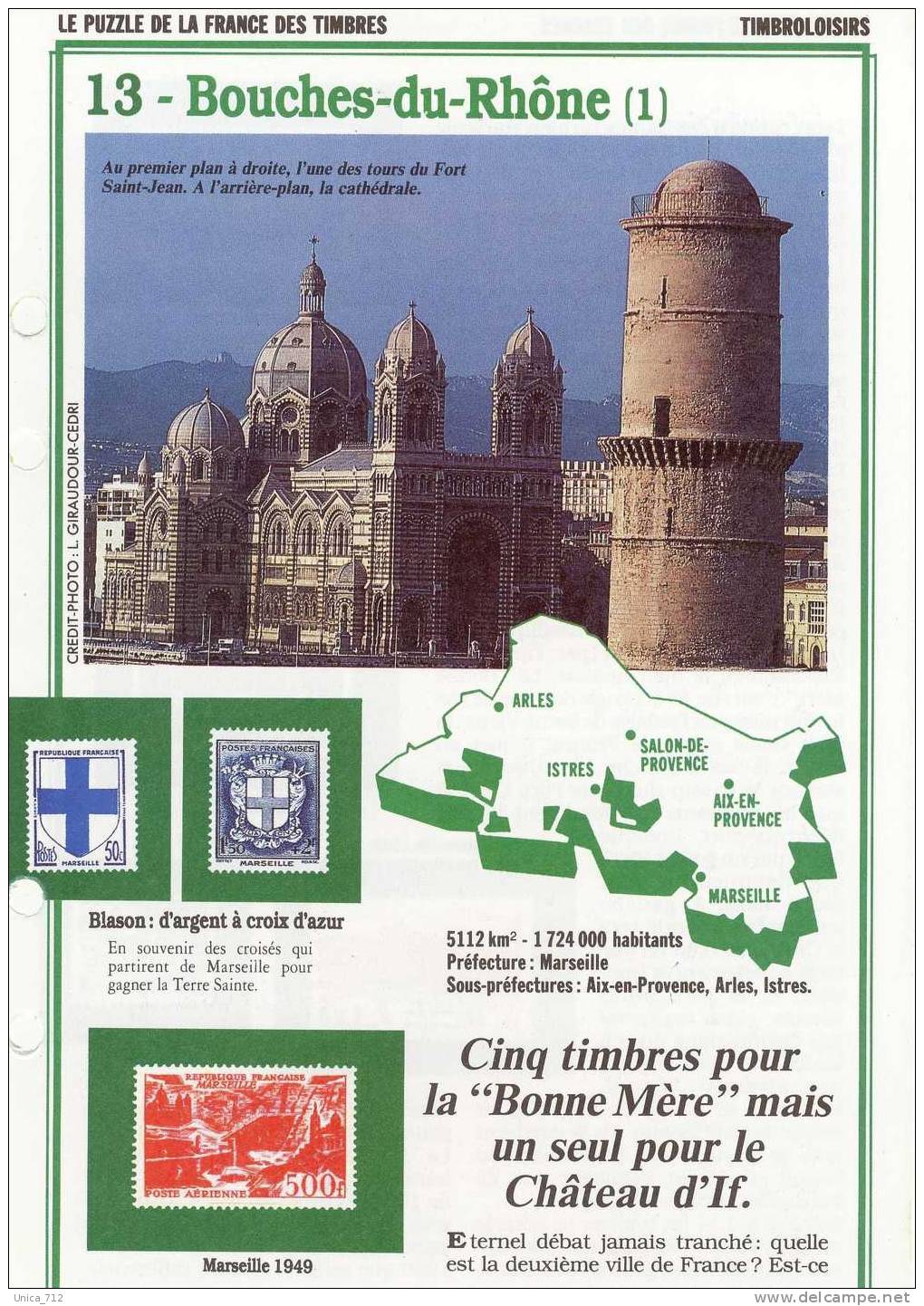 Fiches "Puzzle De La France Des Timbres"   PROVENCE COTE D´AZUR  15 Fiches + 10 Copies (04-05-06-13-83-84) - Sammlungen
