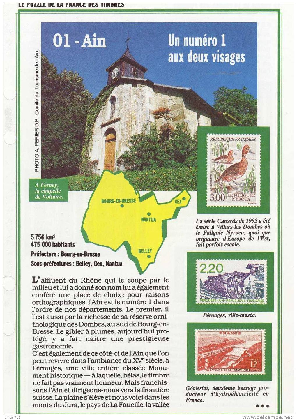 Fiches "Puzzle De La France Des Timbres"   RHONE-ALPES  13 Fiches + 8 Copies (01-07-26-38-42-69-73-74) - Collections