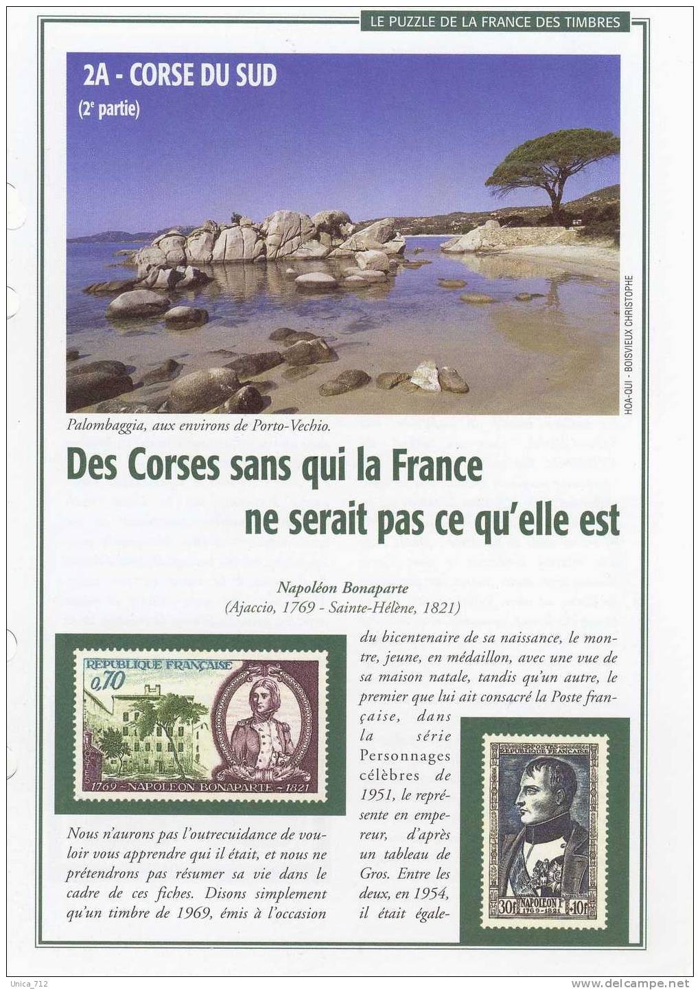 Fiches "Puzzle De La France Des Timbres"   CORSE  6 Fiches + Français Nés à L´Etranger  4 Fiches - Français (àpd. 1941)