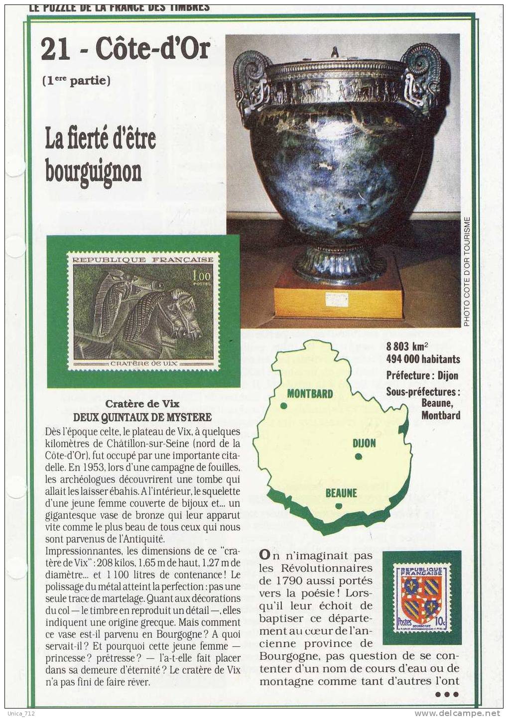 Fiches "Puzzle De La France Des Timbres"   BOURGOGNE  8 Fiches + 2 Copies  (21-58-71-89) - Francés (desde 1941)