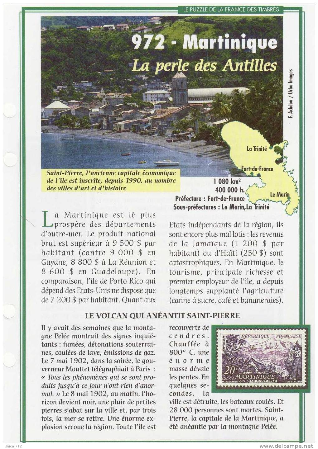 Fiches "Puzzle De La France Des Timbres"   OUTRE-MER  8 Fiches + 9 Copies (Guyane-Guadel-Mart-Réun-St Pierre) - Sammlungen