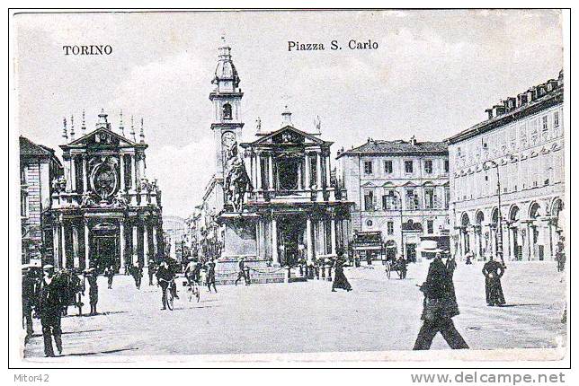 19-Torino--Piemonte-Piazza S.Carlo-Ben Animata Con Bici E Carro-Primi 900-Nuova. - Places & Squares