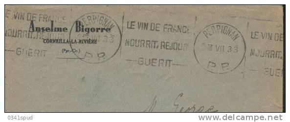 1933  France  66 Perpignan  Krag PP  Vins Vino Raisin Vignoble Wine Grape Vineyard - Vins & Alcools