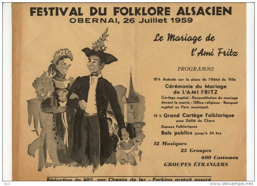 Festival Du Folklore Alsacien - Obernai, 28 Jullet 1959 - Feuille " Programme " - Alsace