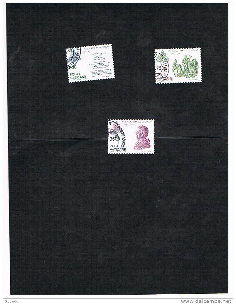 VATICANO - VATICAN . CAT.UNIF 913.915  - 1991 CENTENARIO ENCICLICA 'RERUM NOVARUM' DEL PAPA LEONE XIII -  USATI (°) - Used Stamps