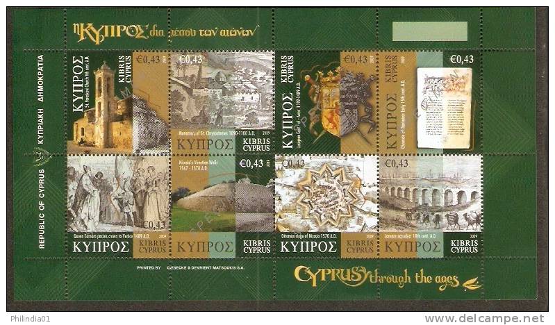 Cyprus 2009 Cyprush Through Ages SPECIMEN Art Coat Of Arms Bridge Painting Sheetlet MNH # 9069 - Other & Unclassified