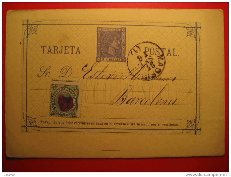 Nº8Fb Y 8ce (franqueo Complementario Y A Pequeña) 1876 Madrid A BCN 5c Comunic Tarjeta Entero Postal Stationery Postcard - 1850-1931