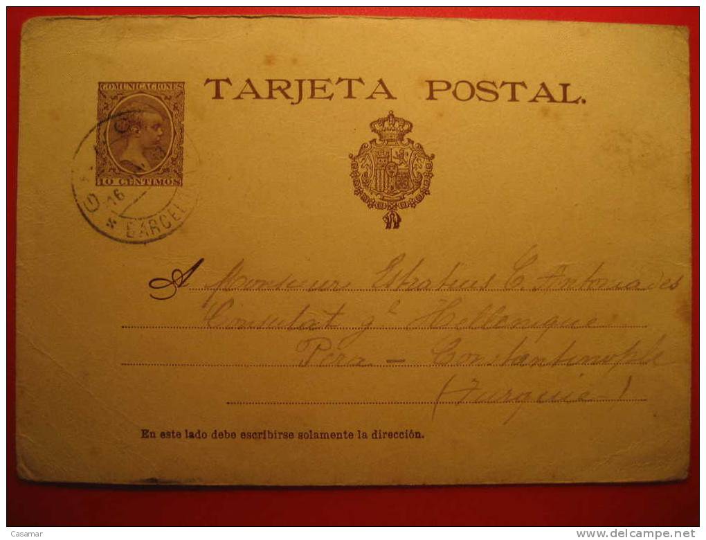 Nº27 1893 Barcelona A Pera Constantinopla Turquia Turkey Transito Paris 10c Tarjeta Entero Postal Stationery Postcard - 1850-1931