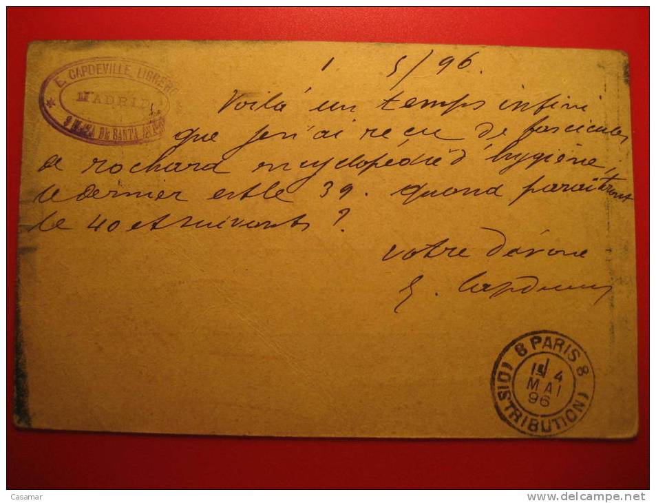Nº31 Direccion Acento Grave 1896 Madrid A Paris Francia France No Res Laiz 10c Tarjeta Entero Postal Stationery Postcard - 1850-1931