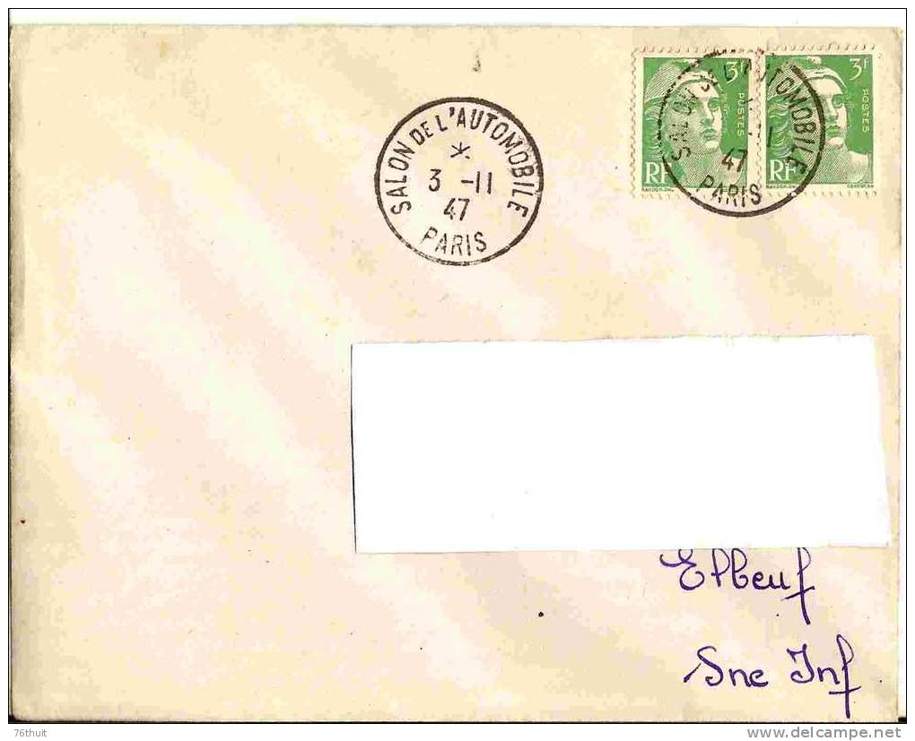 1947 - PARIS -LETTRE ENVELOPPE - SALON DE L AUTOMOBILE - Pour Elbeuf - Aushilfsstempel