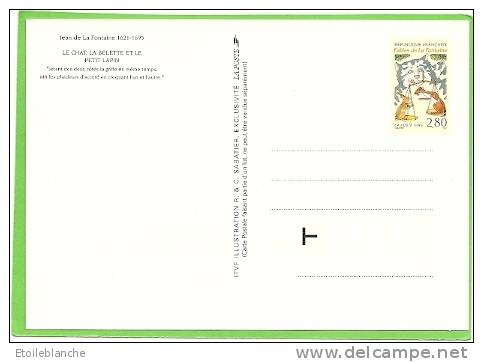 Carte Timbrée,  La Poste, France 1995, Fable De La Fontaine, Chat, Belette Et Petit Lapin / Dessin Sabatier - Timbres (représentations)