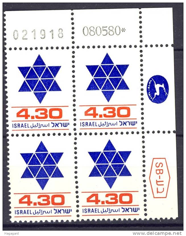 #Israel 1980. Blue Star. Block Of 4. Michel 821.  MNH(**) . - Otros & Sin Clasificación