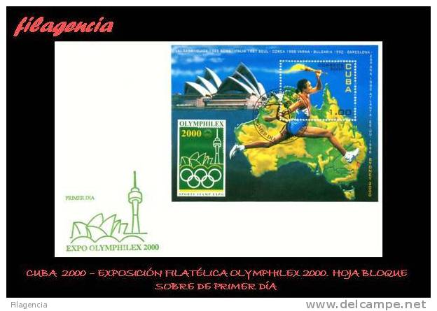 AMERICA. CUBA SPD-FDC. 2000 EXPOSICIÓN FILATÉLICA OLYMPHILEX 2000. HOJA BLOQUE - FDC