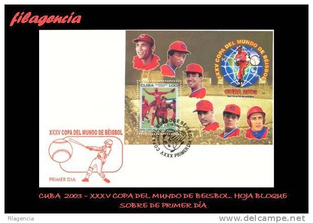 AMERICA. CUBA SPD-FDC. 2003 XXXV COPA MUNDIAL DE BEÍSBOL. HOJA BLOQUE - FDC