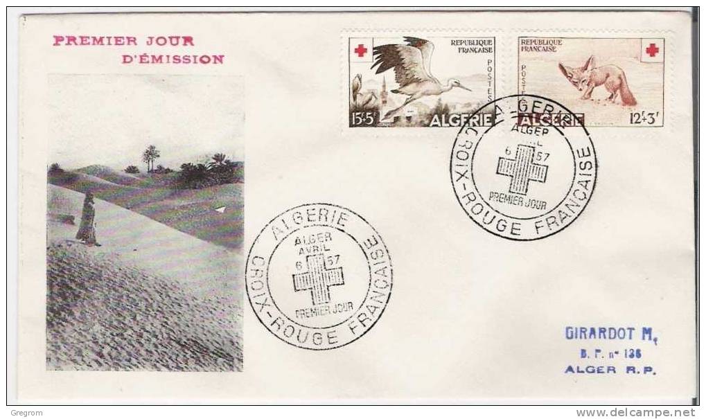 ALGERIE , FDC Enveloppe 1er Jour  : Yt 343/44, Obl Alger 06/04//1957 , Croix Rouge - FDC