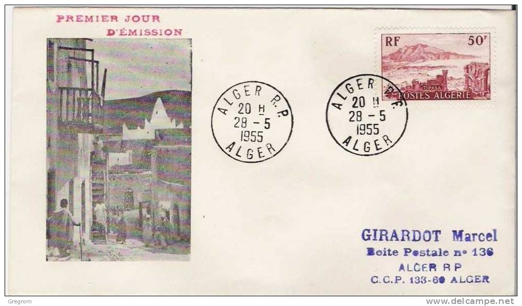 ALGERIE , FDC Enveloppe 1er Jour  : Yt 327 , Obl Alger 28/05/1955 Bimillénaire De Tipasa - FDC