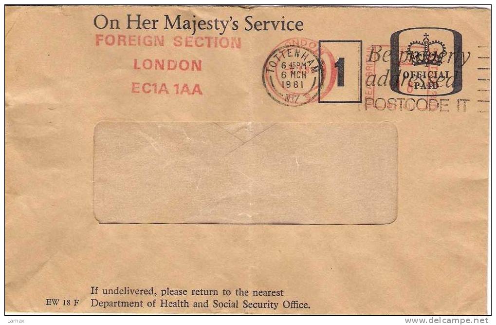 GREAT BRITAIN OFFICIAL COVER TO CYPRUS - (ON HER MAJESTY'S SERVICE - FOREIGN  SECTION  LONDON )1981 - Service