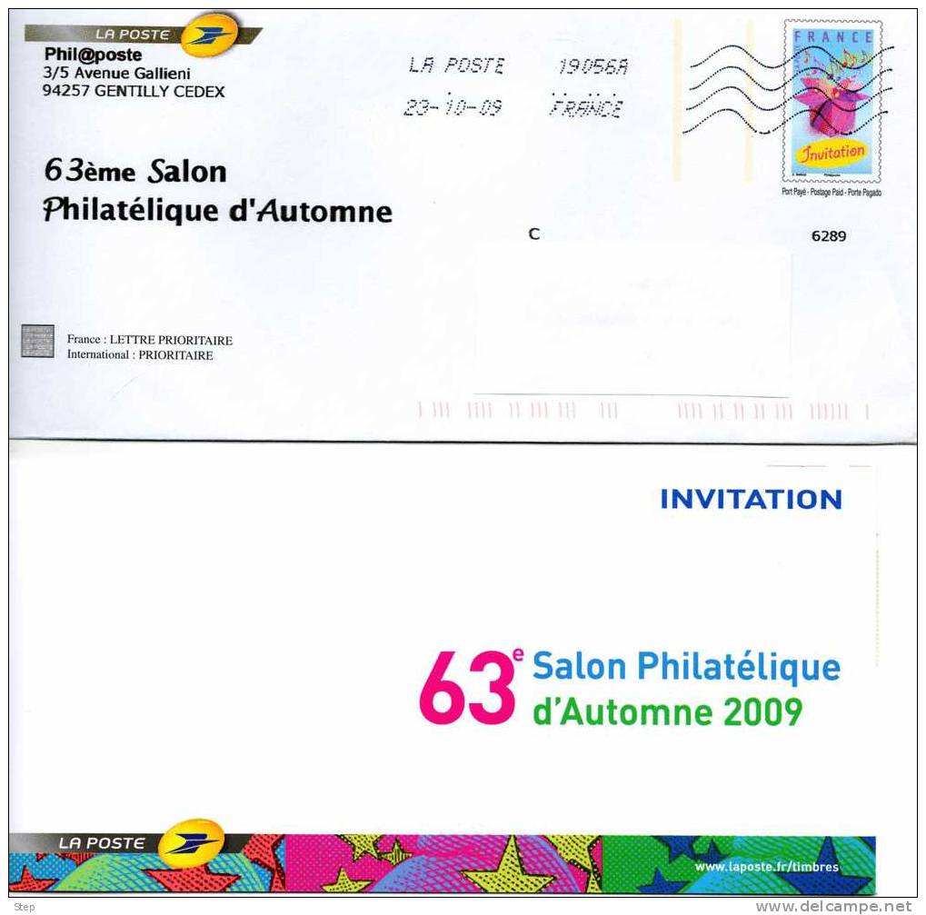 PAP TSC PHILAPOSTE Repiqué "63è SALON PHILATELIQUE D´AUTOMNE Timbre "INVITATION" Avec Sa Carte D´Invitation - Prêts-à-poster: TSC Et Repiquages Semi-officiels