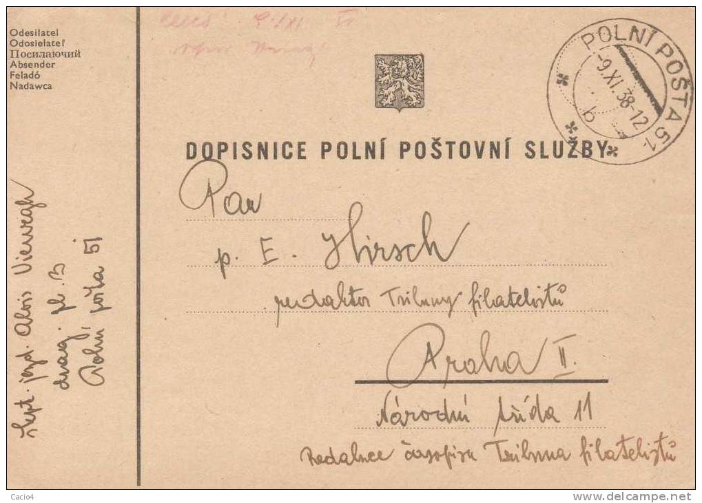 1938 DPPS Card, With Return Address Of Polni Posty 51 - Timbres-taxe