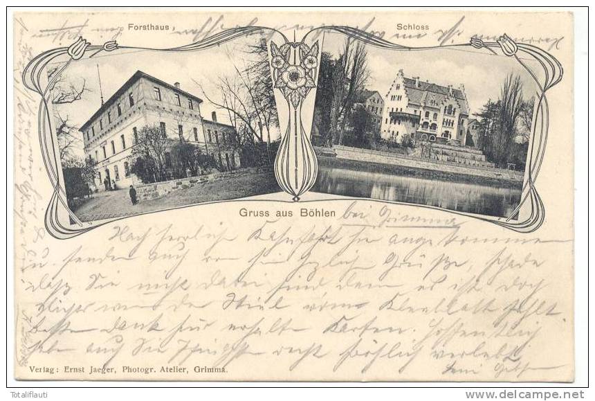Gruß Aus Böhlen Forsthaus Schloß Belebt Grimma Jugendstil 13.6.1905 Gelaufen - Grimma