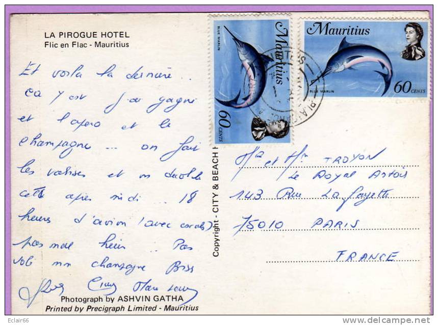 ILE MAURICE - MAURITIUS Hotel La Pirogue   Le Soir   Les Lumieres Flic En Flac  CPM  Année1966 X - Maurice