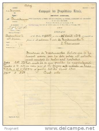 Belgique:FLAWINNE(Pr.Namu       R)Avenant  D\´assurance Me Vve De Bardemaerker:26/8/1897. - Bank & Insurance