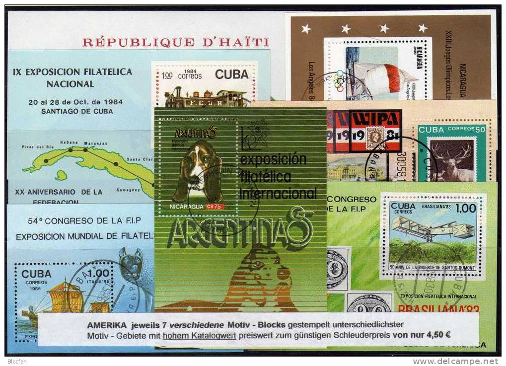 7 Motiv-Blocks Und Kleinbogen Günstig Amerika O 20€ Hojita Philatelic M/s Fauna Bloc Topic Sheet Bf Cuba Nicaragua Haiti - Hojas Y Bloques