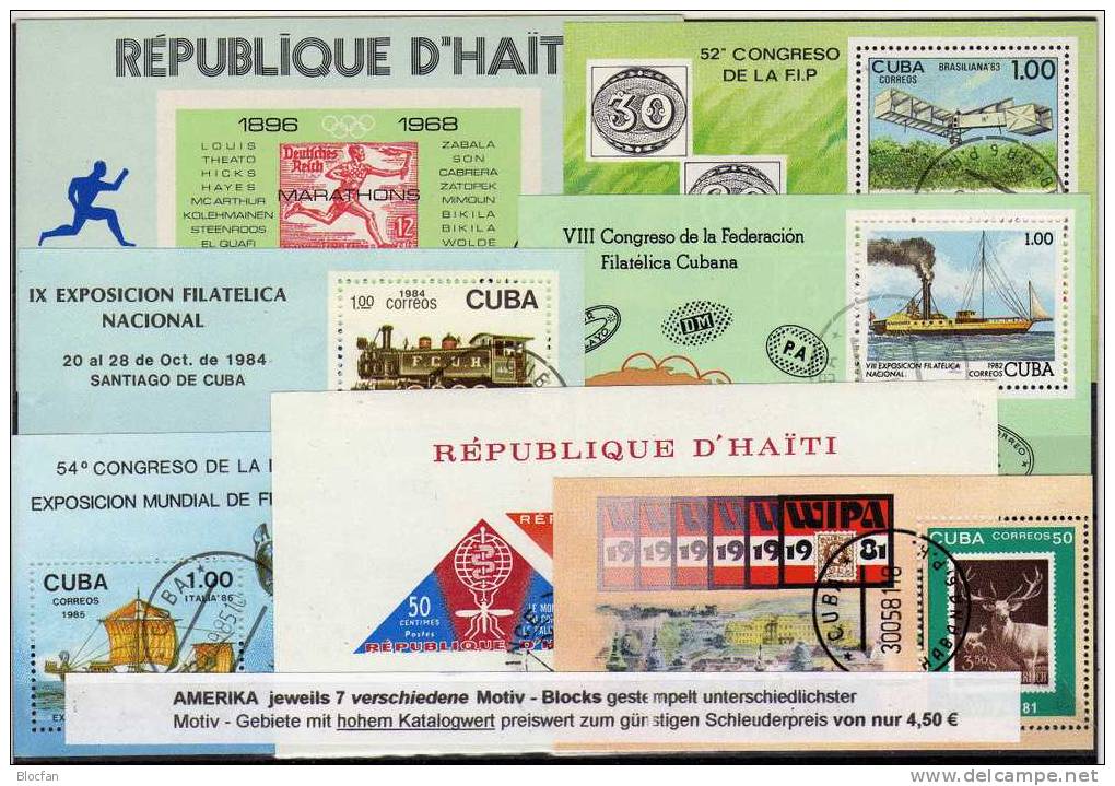 Günstig 7 Motiv-Blocks Und Kleinbogen Amerika O 20€ Blocchi Fauna M/s Sport Bloc Topic Sheet Bf Cuba Haiti Nicaragua - Collections, Lots & Séries