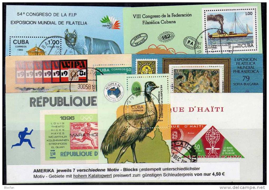 Günstig 7 Motiv-Blocks Und Kleinbogen Amerika O 20€ Blocchi Fauna M/s Sport Bloc Topic Sheet Bf Cuba Haiti Nicaragua - Collections, Lots & Series