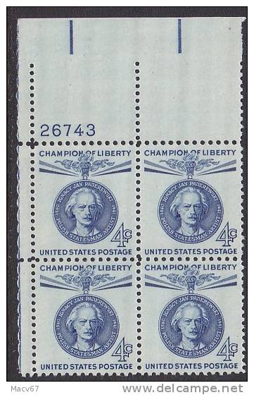U.S. 1159 X 4  **  CHAMPIONS OF LIBERTY  POLAND IGNACY JAN PADEREWSKI - Unused Stamps
