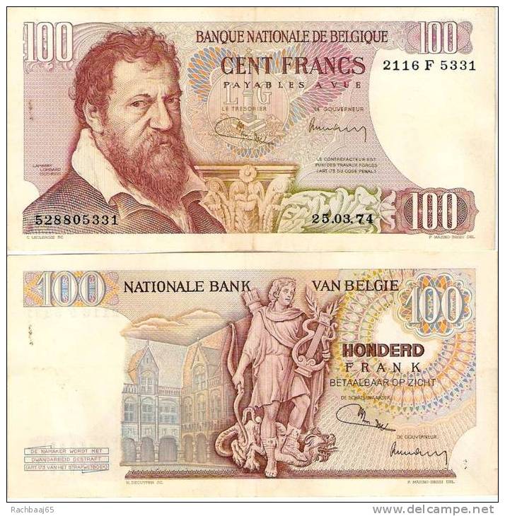 *BELGIQUE*BELGIUM*BILLET DE 100 FRANCS*25/04/1974*BAUDOUIN*TYPE LOMBARD*CIRCULE*  TTB+ - 100 Francs