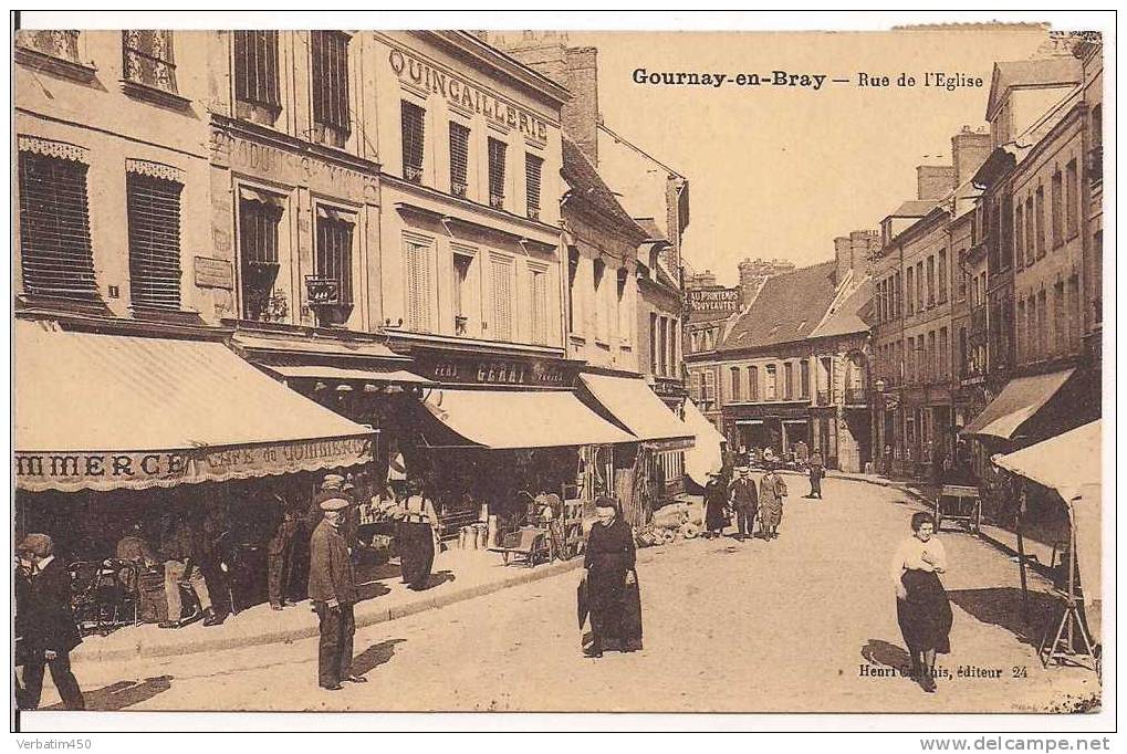 76..GOURNAY EN BRAY..RUE DE L EGLISE..PLAN ANIME..CAFE DU COMMERCE..QUINCAILLERIE...2 SCANS.. - Gournay-en-Bray