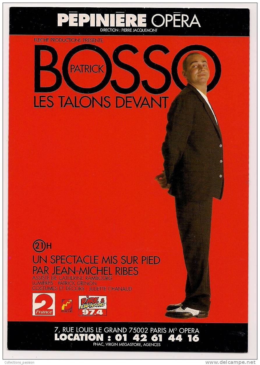 Cp , Patrick BOSSO , Publicité : France 2 , Rire & Chansons , Fléche , Pépiniére Opéra - Artistas