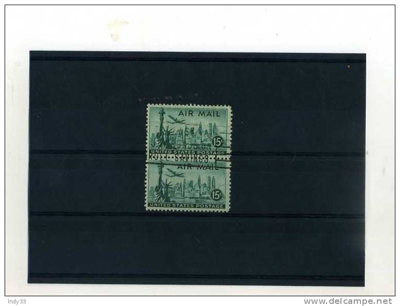 - ETATS UNIS POSTE AERIENNE 1941/60 . PAIRE VERTICALE DU 15c VERT DE 1947 - 2a. 1941-1960 Used