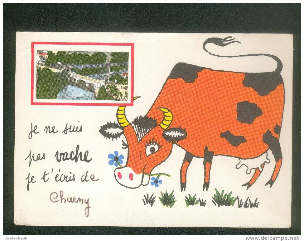 CPSM - Je Ne Suis Pas Vache Je T'écris De CHARNY (89) ( Pont Petite Photo Collée ) - Charny
