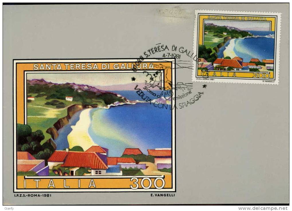 ITALIA MAXIMUM MAXIMA SARDEGNA PROPAGANDA TURISMO SANTA TERESA DI GALLURA (SS) 1981 SASSONE 1564 PERFETTA - Cartas Máxima