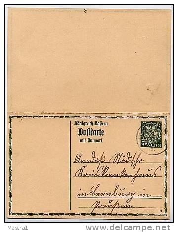 BAYERN P95/02 Antwort-Postkarte Moosburg-Bernburg 1915 Kat. 13,00 € - Interi Postali