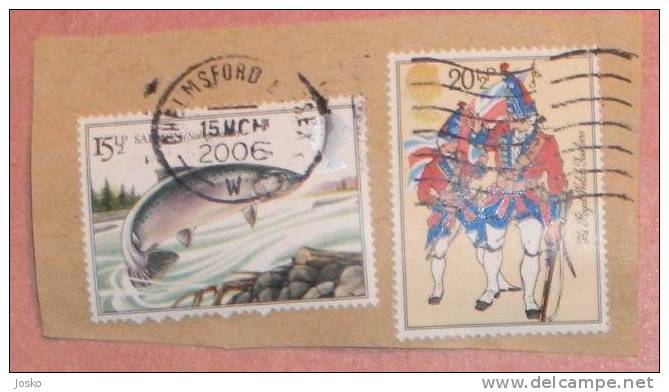 SALMON & ROYAL WELCH FUSILIERS ( England - 2. Used Stamps On Paper ) Fish Poisson Soldiers Soldats Military Militaire - Non Classés